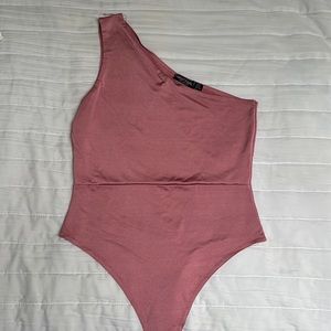 Hot Pink Satin One Shoulder Bodysuit